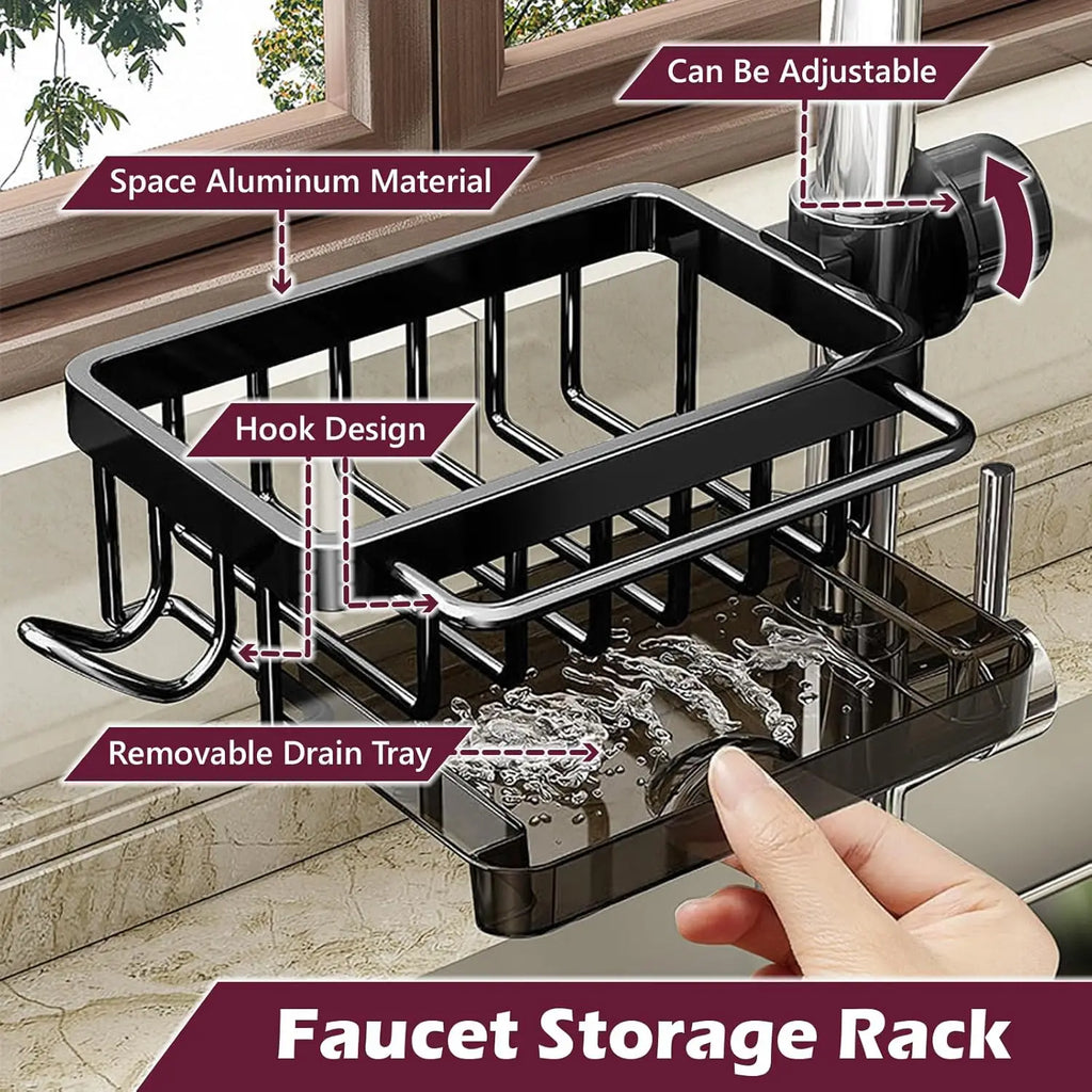 Faucet Organizer Sponge Holder for Kitchen Sink  Adjustable Sink Organizer Hanging Faucet Drain Rack