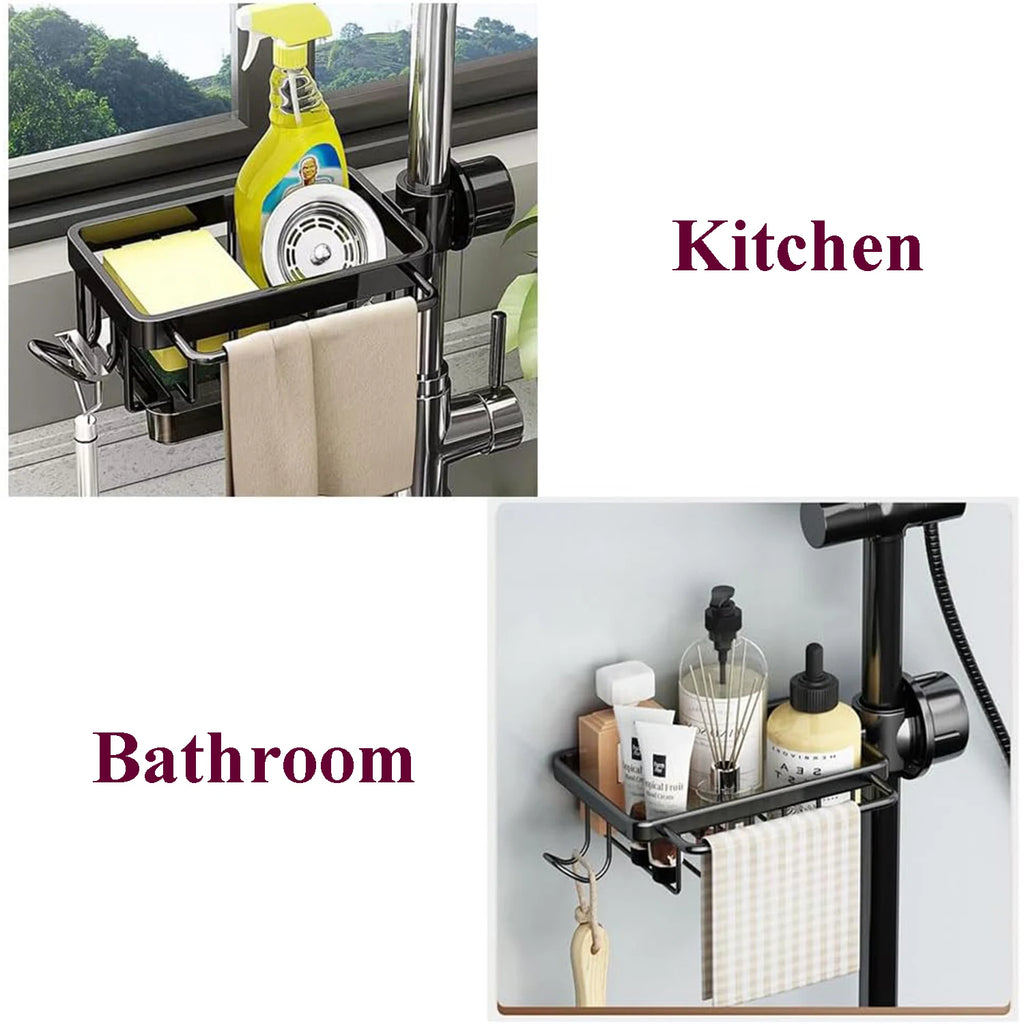 Faucet Organizer Sponge Holder for Kitchen Sink  Adjustable Sink Organizer Hanging Faucet Drain Rack