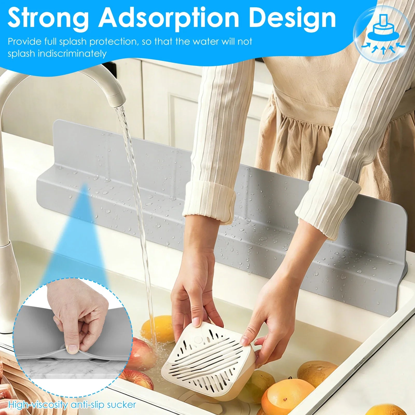 Silicone Sink Splash Guard Kitchen Water Baffle Splash Protector with Non Slip Strong Suction Washing Dishes Faucet Drain Pad