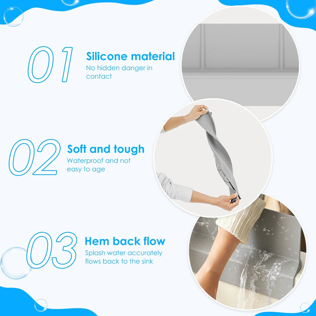 Silicone Sink Splash Guard Kitchen Water Baffle Splash Protector with Non Slip Strong Suction Washing Dishes Faucet Drain Pad