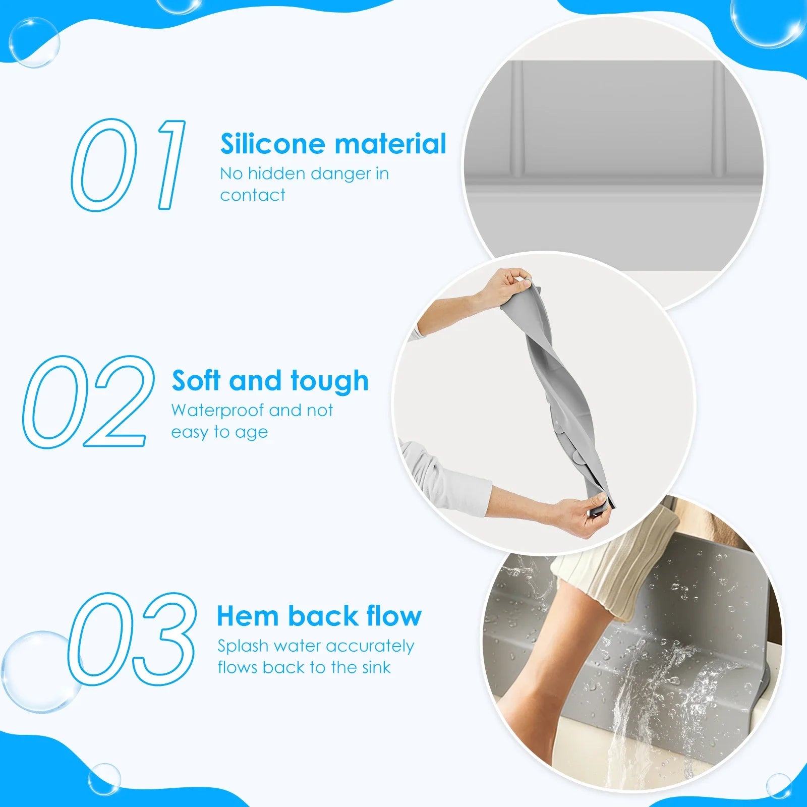 Silicone Sink Splash Guard Kitchen Water Baffle Splash Protector with Non Slip Strong Suction Washing Dishes Faucet Drain Pad
