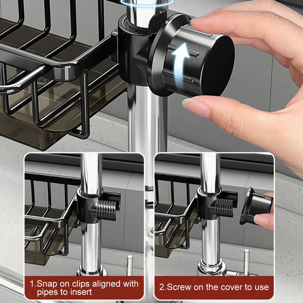 Kitchen Sink Faucet Organizer Aluminum Over Faucet Sink Caddy Organizer Multifunction Organizer Rack Work with Round Water Pipe