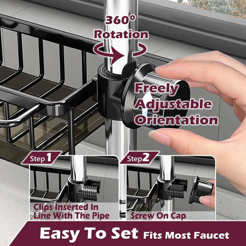 Faucet Organizer Sponge Holder for Kitchen Sink  Adjustable Sink Organizer Hanging Faucet Drain Rack