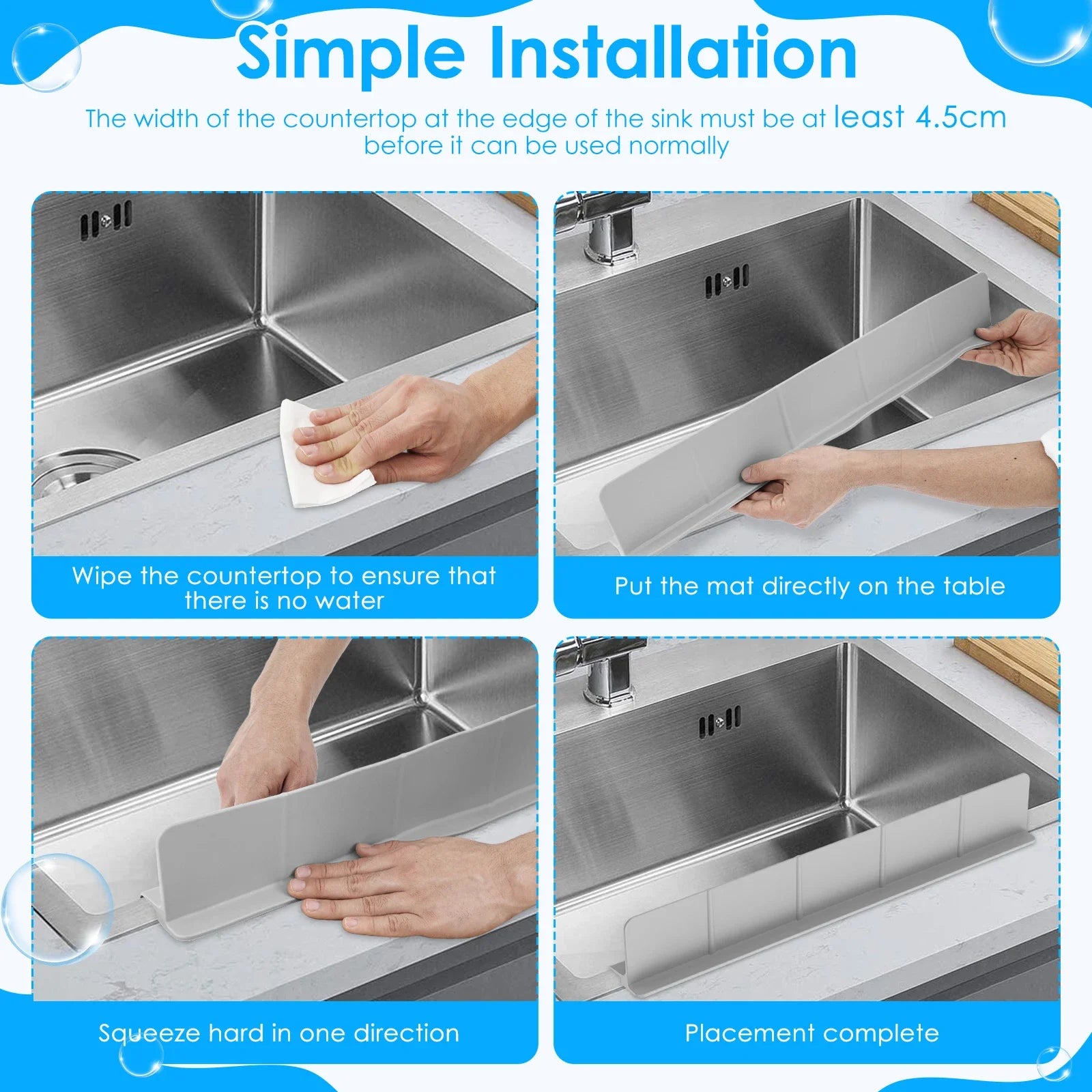 Silicone Sink Splash Guard Kitchen Water Baffle Splash Protector with Non Slip Strong Suction Washing Dishes Faucet Drain Pad