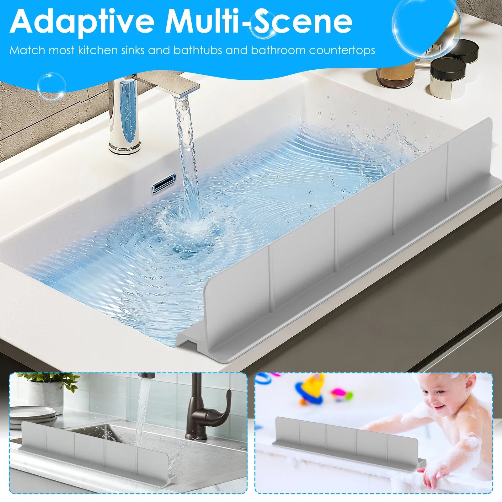 Silicone Sink Splash Guard Kitchen Water Baffle Splash Protector with Non Slip Strong Suction Washing Dishes Faucet Drain Pad