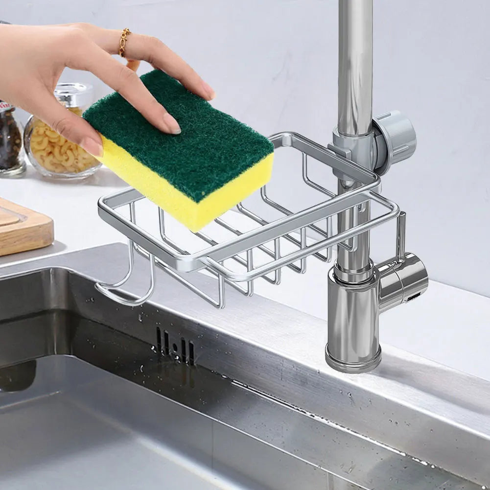 Kitchen Sink Faucet Organizer Aluminum Over Faucet Sink Caddy Organizer Multifunction Organizer Rack Work with Round Water Pipe