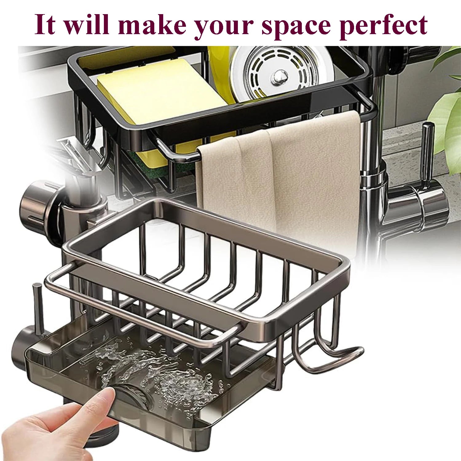 Faucet Organizer Sponge Holder for Kitchen Sink  Adjustable Sink Organizer Hanging Faucet Drain Rack