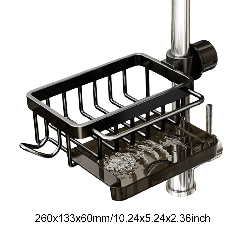 Kitchen Sink Faucet Organizer Aluminum Over Faucet Sink Caddy Organizer Multifunction Organizer Rack Work with Round Water Pipe