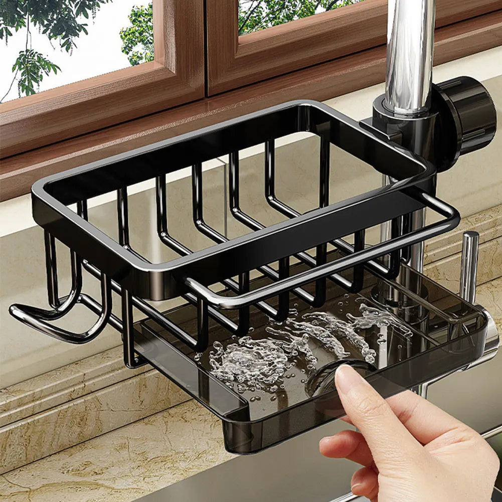 Kitchen Sink Faucet Organizer Aluminum Over Faucet Sink Caddy Organizer Multifunction Organizer Rack Work with Round Water Pipe