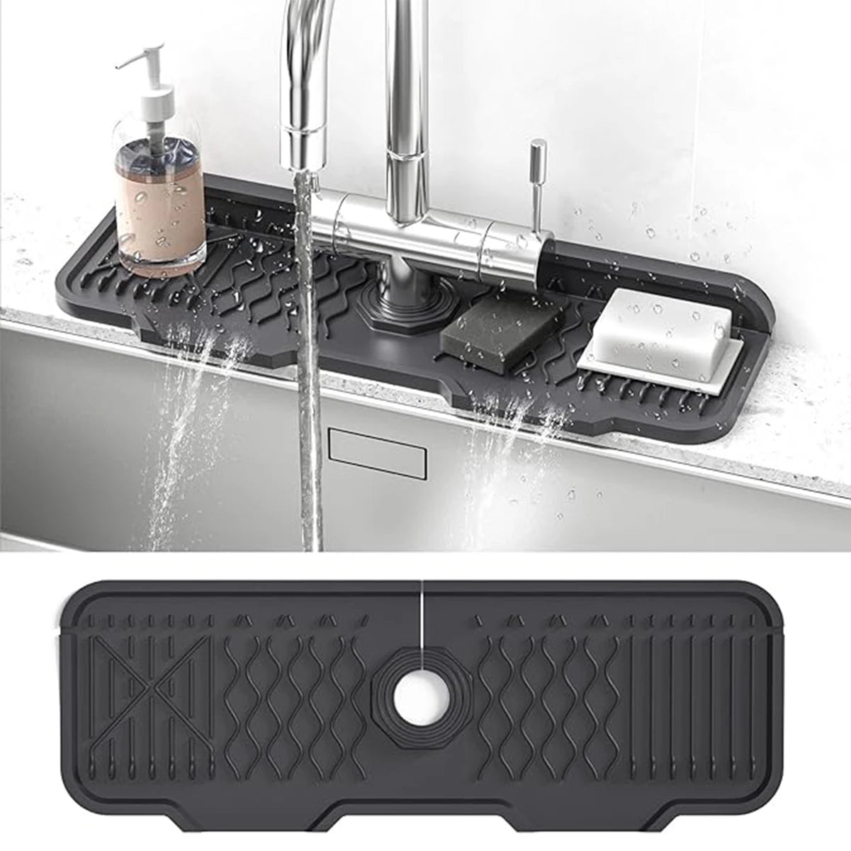 Silicone Faucet Splash Guard, Kitchen Sink Splash Guard Behind, Faucet Handle Drip Catcher Tray, Sink Splash Guard Mat Faucet